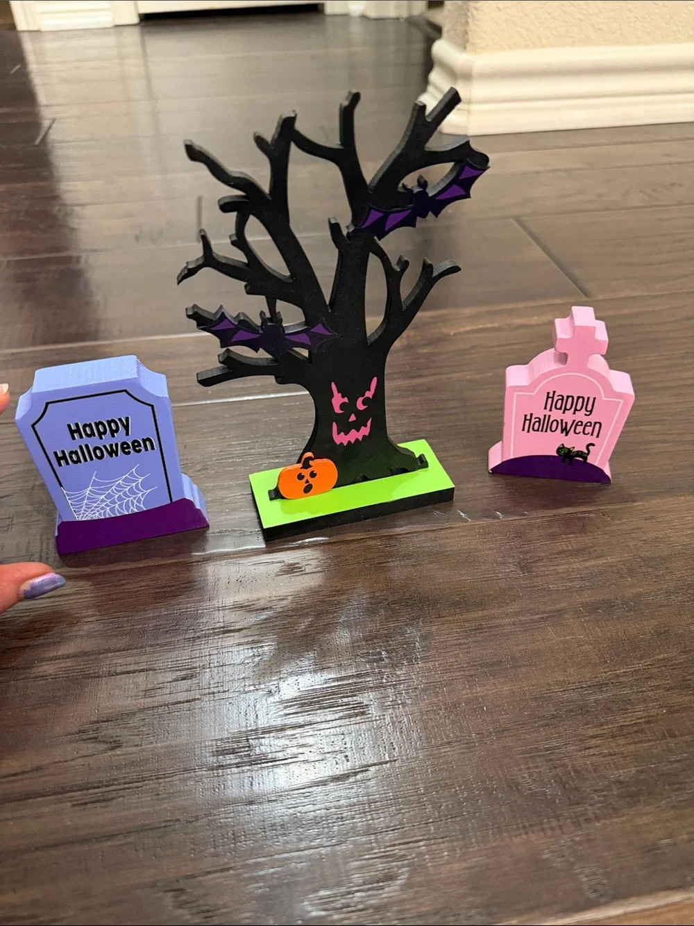 Halloween Décor Set - Black Tree with Purple and Pink Tombstones